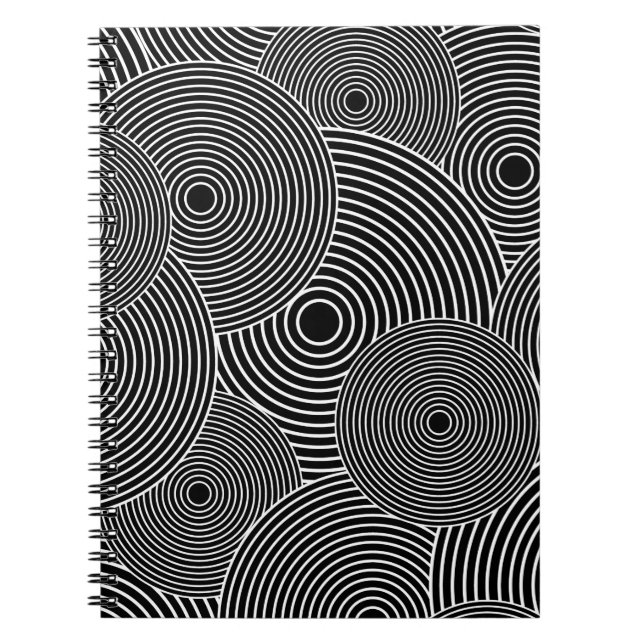 Black and White Retro Circles Pattern Spiral Notebook (Front)