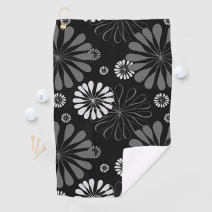 Black and White Retro Floral Golf Towel