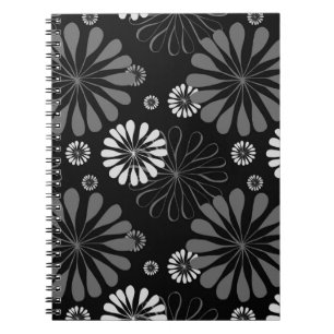 Black and White Retro Floral Notebook