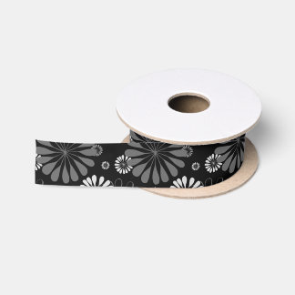Black and White Retro Floral Satin Ribbon