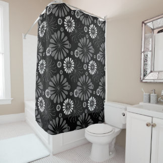 Black and White Retro Floral Shower Curtain