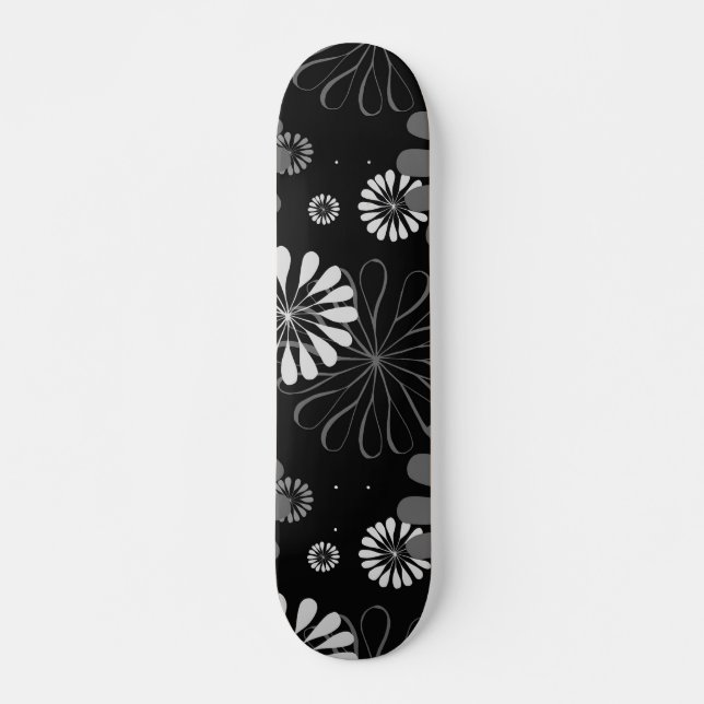 Black and White Retro Floral Skateboard (Front)