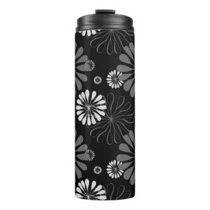 Black and White Retro Floral Thermal Tumbler