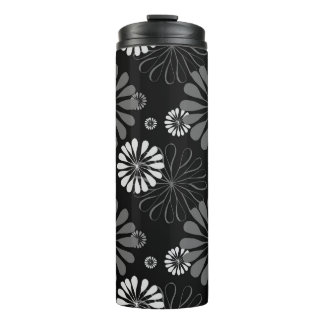 Black and White Retro Floral Thermal Tumbler