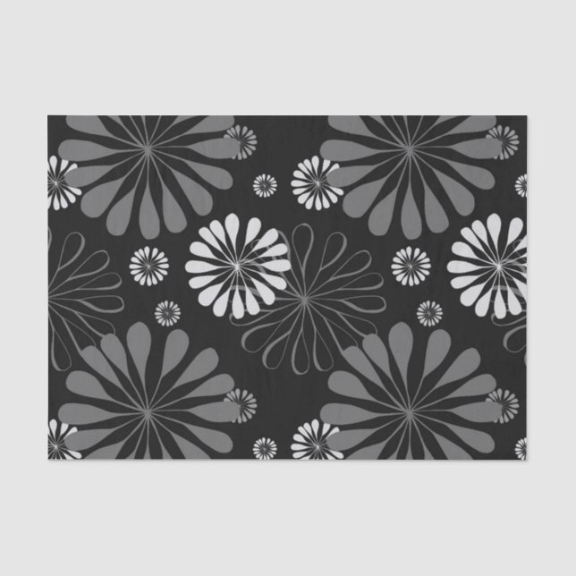 Black and White Retro Floral Tissue Paper (Front)