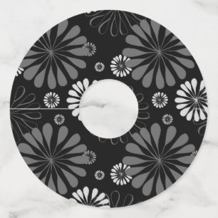 Black and White Retro Floral Wine Glass Tag