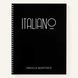 Black and White Retro Italiano Language Study Notebook
