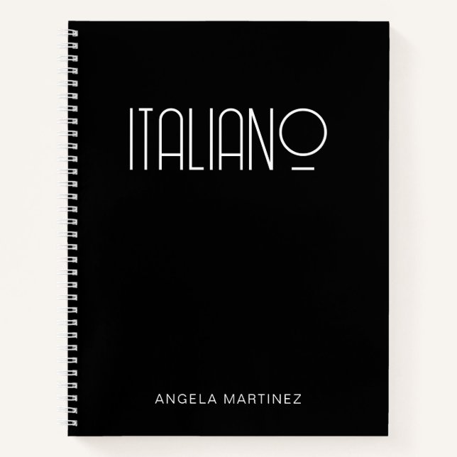 Black and White Retro Italiano Language Study Notebook (Front)