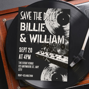 Black and white retro music wedding save the date