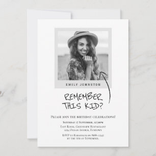 Black and White Retro Photo Birthday Invitation
