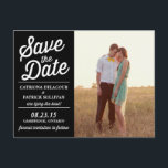 Black and White Retro Photo Save the Date Postcard<br><div class="desc">Rustic Retro Script Photo Save the Date Postcard 
 Photo save the date announcement featuring retro typography on a chalkboard background.</div>