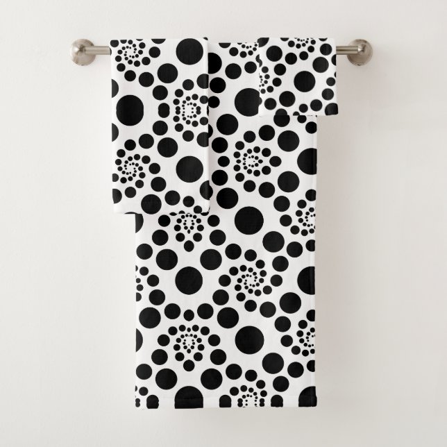 Black and White Retro Polka Dots Bath Towel Set (Insitu)