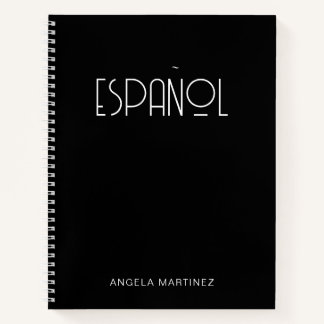 Black and White Retro Spanish Language Study Notebook