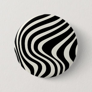 Black and white retro style waves 6 cm round badge