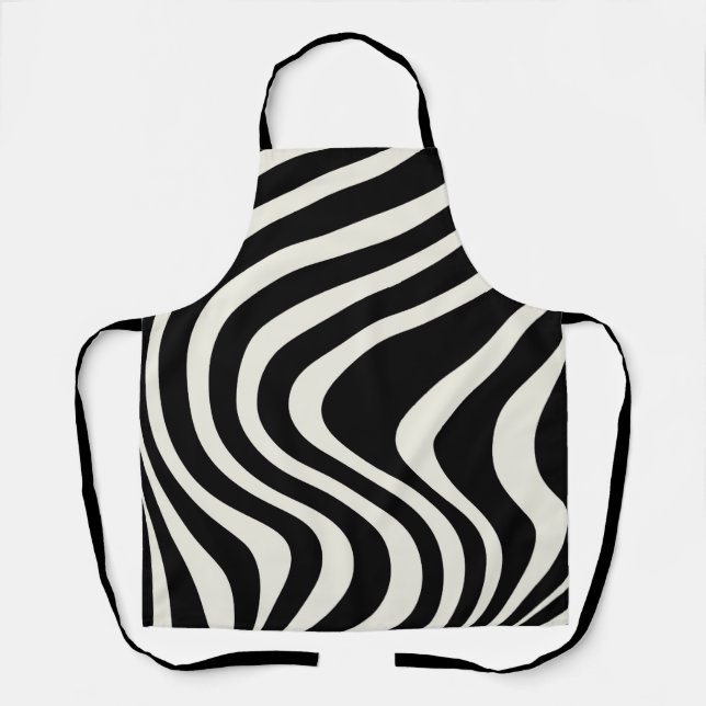 Black and white retro style waves apron (Front)