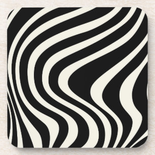 Black and white retro style waves coaster