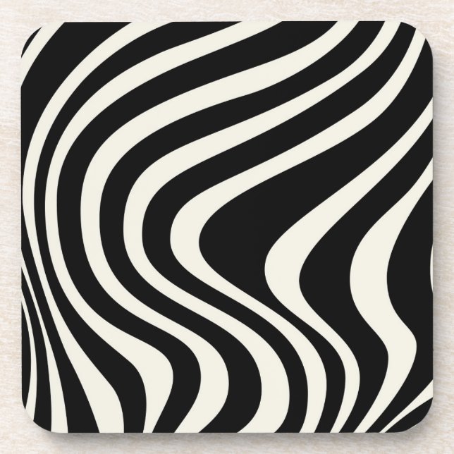 Black and white retro style waves coaster (Front)
