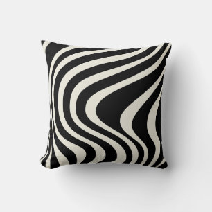 Black and white retro style waves cushion