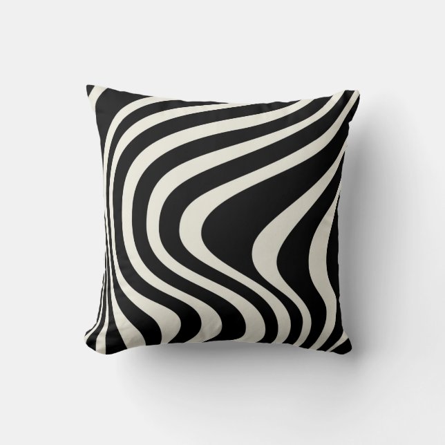 Black and white retro style waves cushion (Front)