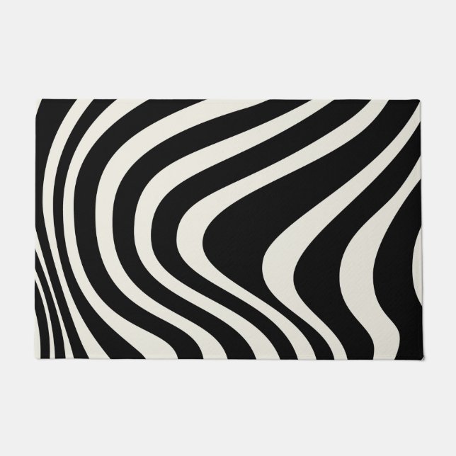 Black and white retro style waves doormat (Front)
