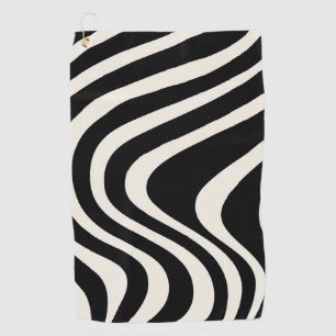 Black and white retro style waves golf towel