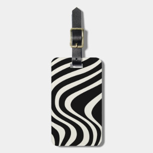 Black and white retro style waves luggage tag
