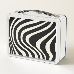 Black and white retro style waves metal lunch box