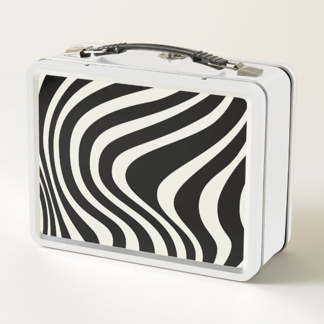Black and white retro style waves metal lunch box (Back)