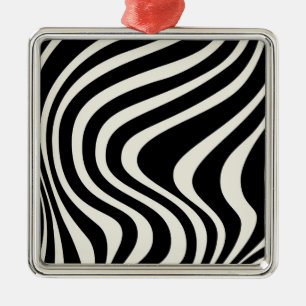 Black and white retro style waves metal tree decoration