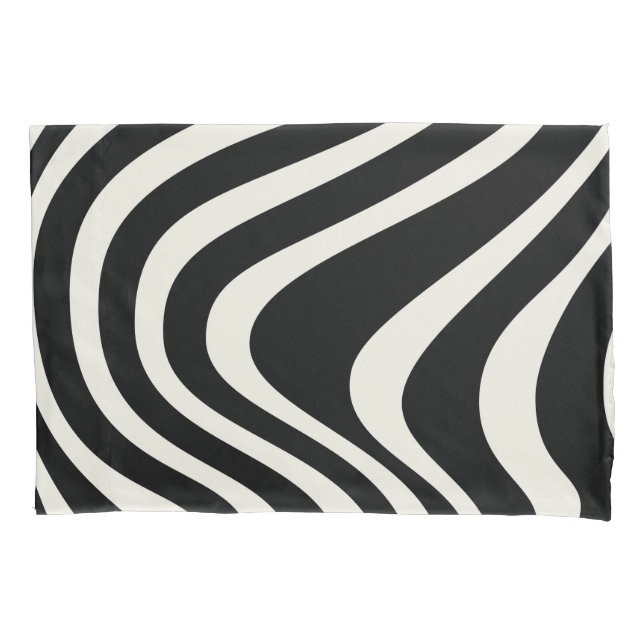 Black and white retro style waves pillowcase (Front)