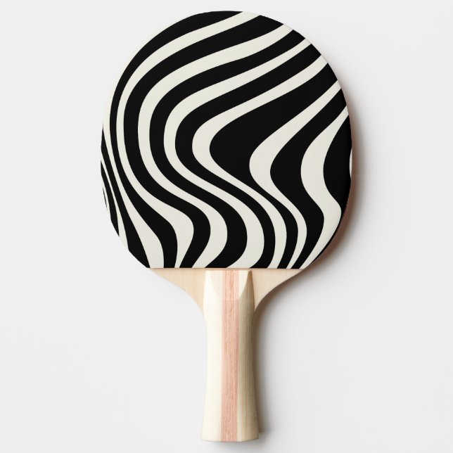 Black and white retro style waves ping pong paddle (Front)