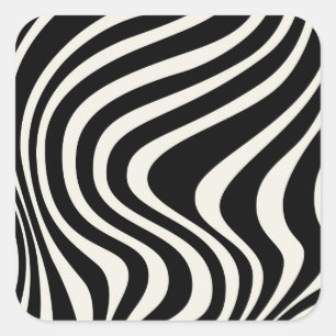 Black and white retro style waves square sticker