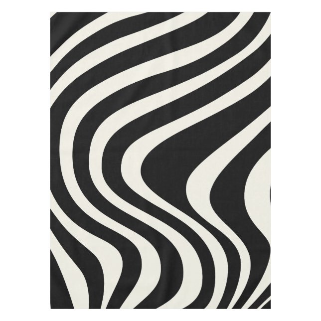 Black and white retro style waves tablecloth (Front)