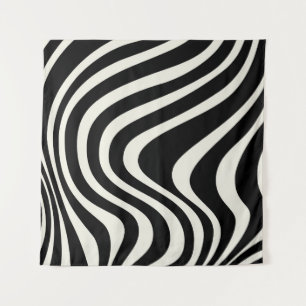 Black and white retro style waves tapestry
