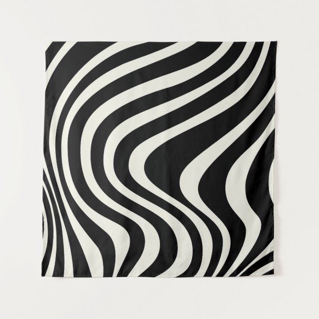 Black and white retro style waves tapestry (Front)