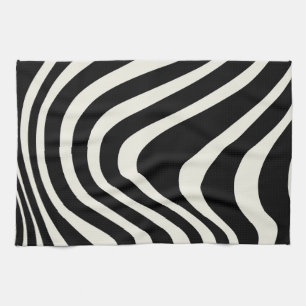 Black and white retro style waves tea towel
