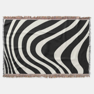 Black and white retro style waves throw blanket