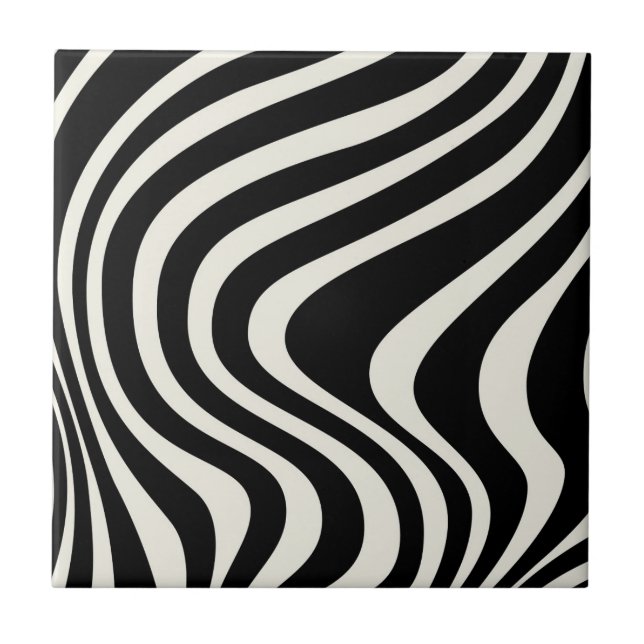 Black and white retro style waves tile (Front)