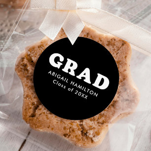 Black and White Retro Typography Graduation Classic Round Sticker