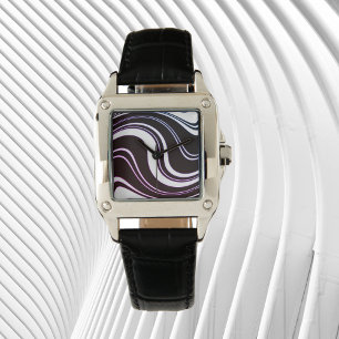 Black and white retro waves watch