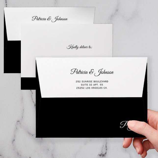 Black and white return address elegant monogrammed envelope (Creator Uploaded)