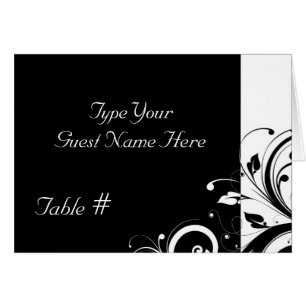 Black and White Reverse Swirl Wedding Place Cards