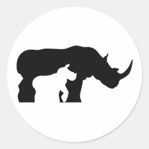 Black and White Rhino Classic Round Sticker