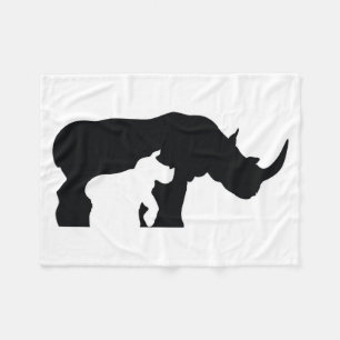 Black and White Rhino Fleece Blanket