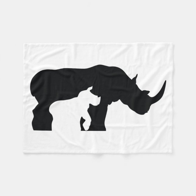 Black and White Rhino Fleece Blanket (Front (Horizontal))