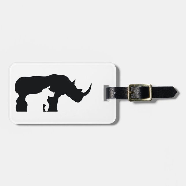 Black and White Rhino Luggage Tag (Front Horizontal)