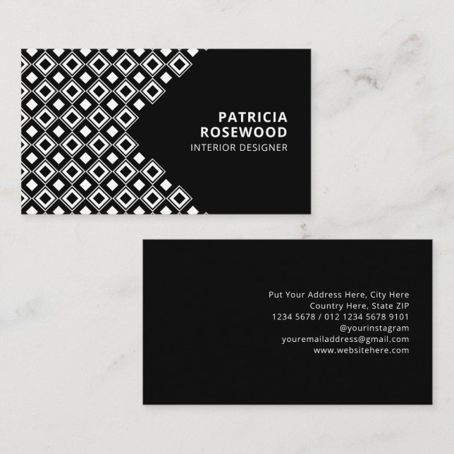 Black and White Rhombus Pattern Business Card (Front/Back)