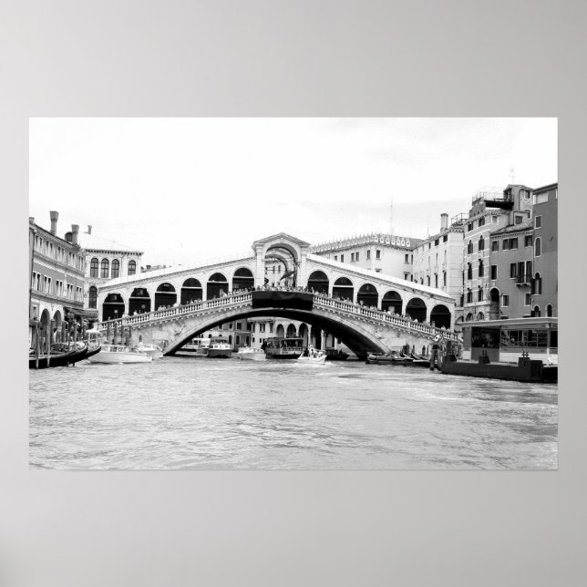 Black and White Rialto Bridge, Venice. Poster (Front)