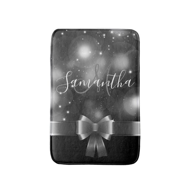Black and White Ribbon Bath Mat (Front Vertical)