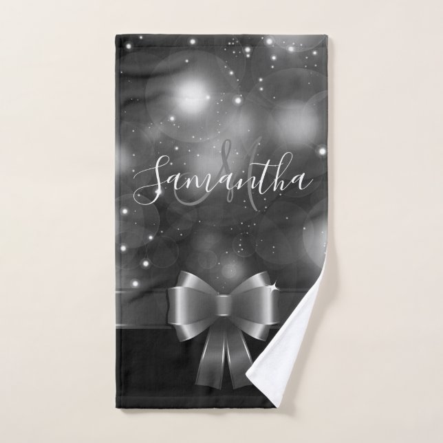 Black and White Ribbon Bath Towel Set (Hand Towel)